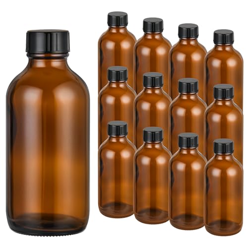 4oz Amber Glass Boston Round Bottles with Leak-Proof Lids - 24 Pack