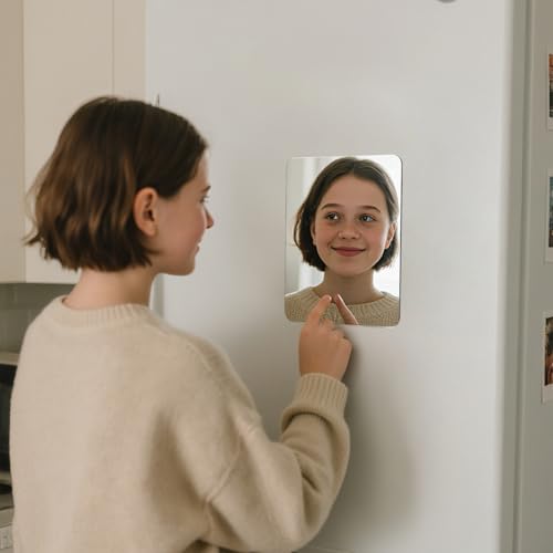 2 Pcs Strong Magnetic Locker Mirror, 4.9" x 6.9" Small Real Glass Mirror with Super Clear Reflection and Fully Magnetic Back for School Locker Refrigerator Office Cabinet