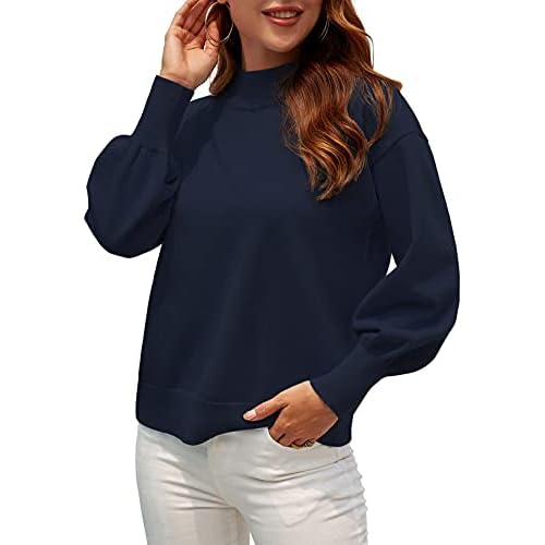 WEACZZY Women's 2026 Fall Fashion Casual Sweaters Mock Neck Long Lantern Sleeve Lightweight Knit Pullover Sweater Tops