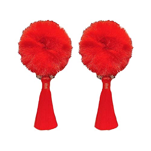 1 Pair Baby Girls Chinese Style Hair Claw Clips New Year Baby Hair Clips Alligator Clips Hair Accessories Furry Balls Barrettes with Red Plush Tassels Decor for Christmas Xmas Spring Festival (Pink)