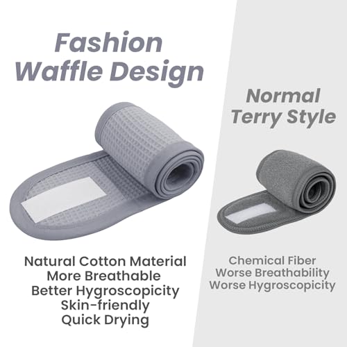 TopTie 4PCS Cotton Spa Headband - Black Waffle Terry Cloth