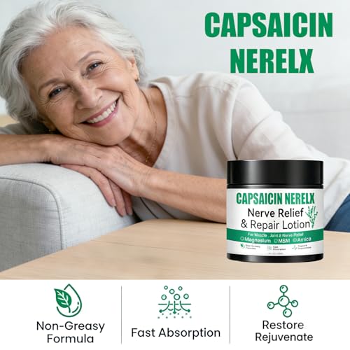 Capsaicin Nerelx Nerve Cream for Neuropathy,Neuropathy Lotion,Natural Soothing For Joint,Daily Nourishment for forKnee,Hands,Feet & Legs,Non-Greasy Formula,Fast Absorption,4 fl oz