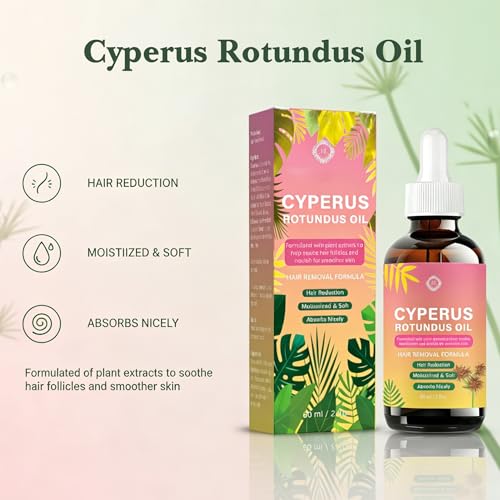 Cyperus Rotundus Oil,Natural Hair Removal Formula to Reduces Hair Appearance,Soothes Skin & Hydrates,for Women & Men,2 fl oz
