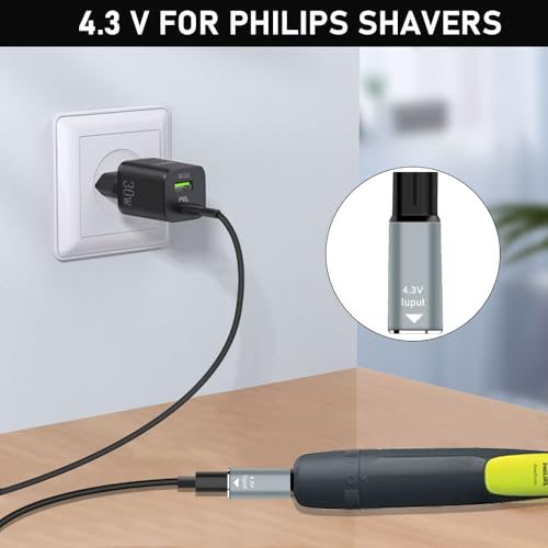 4.3V Type-C Shaver Adapter Charging Converter for Philips Norelco Oneblade QP2520 QP2620 MG3740 A00390 USB-C Electric Shaver Charger Power Adapter Trimmer Electric Shaver Power Supply Adapter