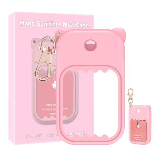 Hand Sanitizer Spray Case for Touchland Silicone Touchland Case Keychain Cute Hand Sanitizer Spray Holder Compatible with Touchland Power Mist Gentle Mist Glow Mist, Pink