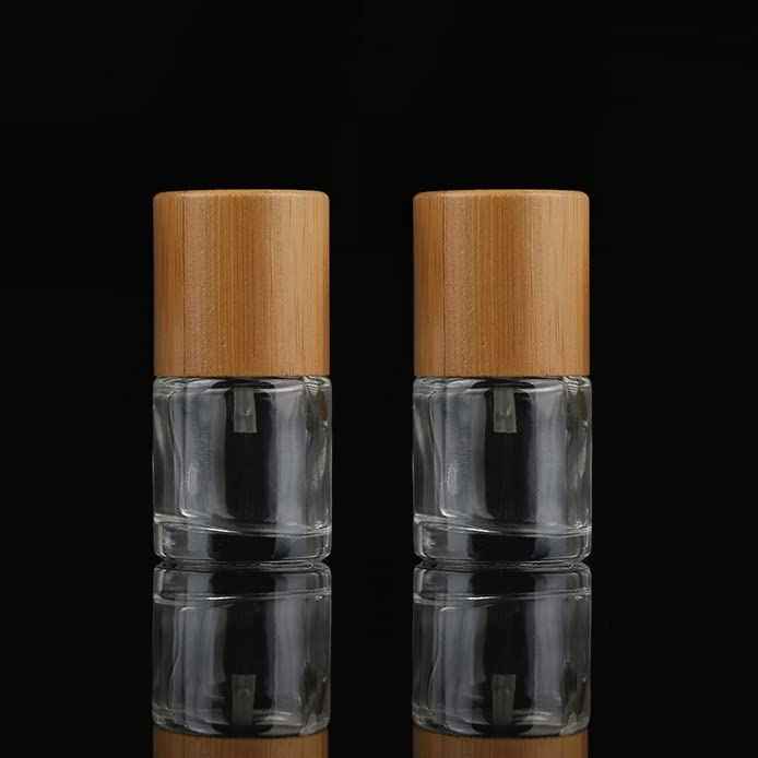 lasenersm 2 Pieces 10ml Empty Nail Polish Bottles with Bamboo Cap and Brush Refillable Nail Polish Glass Bottles Cylindrical Glass Bottles Vials Containers for DIY Nail Art