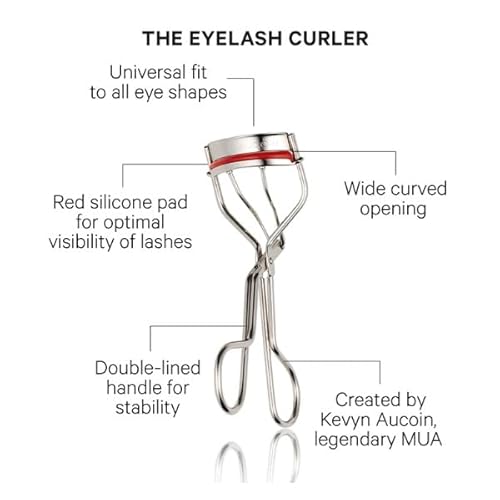 Kevyn Aucoin The Eyelash Curler: Easy use. Long-lasting curl of lashes effect. Wide opening. Stainless steel with two red lash cushions. Pro makeup artist tool for before & after mascara application