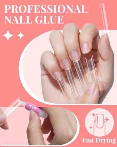 MORGLES 504 Half Cover Nail Tips 12 Sizes with Glue & Tools
