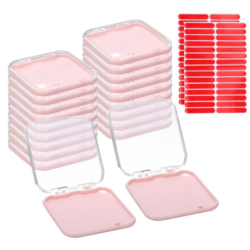uxcell 20 Pcs Press on Nail Storage Box with Adhesive Double Sided Tape, Acrylic Nail Display Box for Nail Salon Home Storage Supplies, Clear/Pink