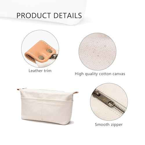 Insert Storage Bag Purse Organizer and Cosmetic Travel Bags for Women Makeup Bag with Compartments Three Sizes Cotton Canvas built-in compartments functiona and fashionable