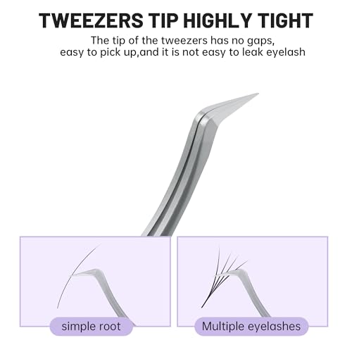 High Precision Lash Tweezers for Individual and Volume Eyelash Extensions Premium Stainless Steel Curved Fiber Tip Professional Isolation Tweezer