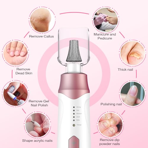 Professional Electric Nail Drill 2000mAH Portable Cordless Electric Nail File 10 in 1 Manicure Pedicure Kit ,5-Speeds Toe Nail Tools Hand Foot Care,Thick Toenail Grinder for Women Men Pets (Pink)