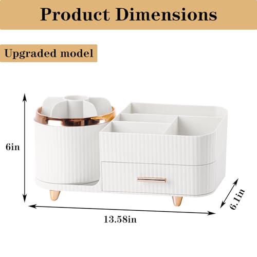 COMFYROOM White Rotating Makeup Organizer with Drawer – Large Vanity Storage