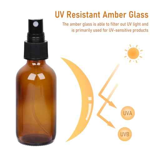 60ml Glass Spray Bottles with Fine Mist Sprayer 16Pack, Small Amber Glass Spray Bottles 2 oz for Perfumes,Cleaning Products,Pet Spray (2fl.oz, Set of 16)