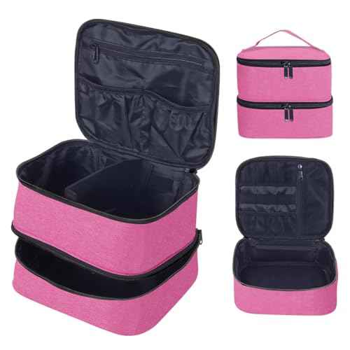Double Layer Makeup Bag Portable Large Cosmetic Case Organizer with Adjustable Dividers Storage Travel Bag for Accessories Brushes Conditioner and Skin Care Products (Wine)