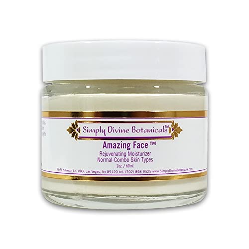 Simply Divine Botanicals Amazing Face Rejuvenating Moisturizer - Natural and Organic Anti-Aging Cream with Aloe Butter and Shea Oil For Dry, Normal, Mature, Sensitive Skin, 2 oz.