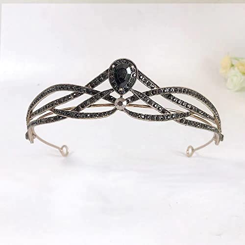 YOVECATHOU Fashion Beautiful Bridal Alloy Rhinestone Crown Bridesmaids Tiara Headband For Wedding Prom Birthday Party Black