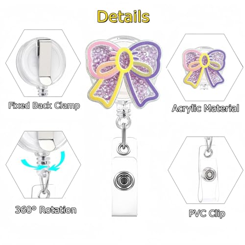 YIHONGYAN Quicksand Bow Nurse Badge Reel with Retractable Clip - Medical ID Holder