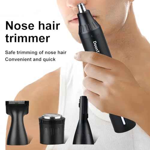 Rechargeable Ear and Nose Hair Trimmer, 4-in-1 Professional Painless Eyebrow & Facial Hair Trimmer for Men Women, Powerful Motor and Dual-Edge Blades for Smoother Cutting Black(Black 4-in-1)
