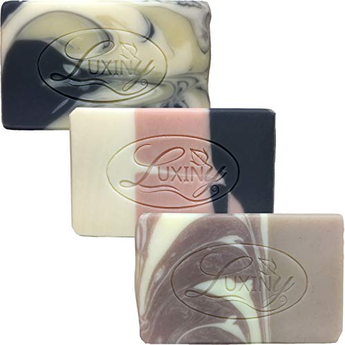 Luxiny Natural soap for women, 3 Pk Handmade castile soap bars include: tea tree soap bar with a hint of mint, Rosemary Lavender soap, & Spearmint Eucalyptus soap - bath soap is palm oil free & vegan