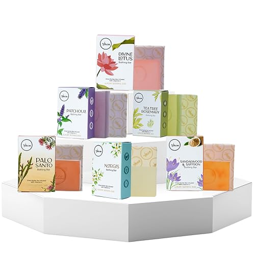 MY ACE Handmade Soap Set of 6 ? Patchouli, Palo Santo, Nargis, Sandalwood & Saffron, Tea Tree Rosemary, Divine Lotus ? SLES & Paraben-Free, Shea Butter & Vitamin E, 3.5oz