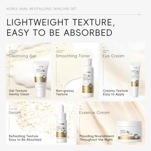 Korean Snail Essence Skin Care Kit,Skincare Gifts for Women,Include Gentle Cleanser,Toner,Eye Cream,Serum,Cream,Long-Lasting Moisturizing & Nourishing,Minimizes the Look of Wrinkles