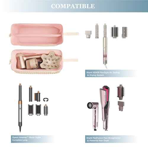 Dyson Airwrap Travel Case for Shark Hair Dryer Airstraight Flex Style Hair Attachment Tool Organizer Accessories Air Wrap Flat Curling Iron Carrying Case (Beige)