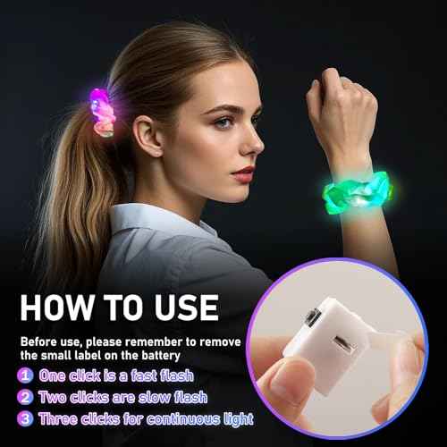 8 PCS Light up Scrunchies for Girls, Glow in the Dark Party Supplies, 3 Glow Mode Satin Scrunchy, LED Hair Accessories for Birthday Party, Rave Party, Festival & Sleepover Party