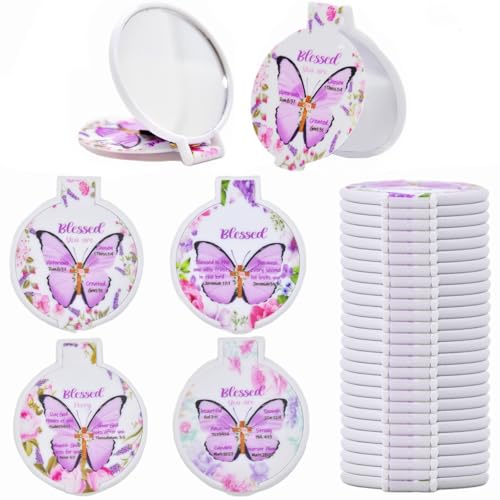 Eva's Moment 40 Pcs Christian Butterfly Compact Mirrors Bulk Bible Verse Mini Mirror Gifts Inspirational Portable Small Makeup Mirror for Women Church Scripture Party Gift 4 Styles