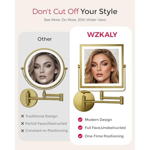 Rechargeable Wall Mounted Makeup Mirror with Lights, 4000mAh Double Sided 1X/10X Magnifying Vanity Mirror with 3 Color Lights, Touch Dimmable, 360¡Æ Extension Foldable Arm (Antique Brass)