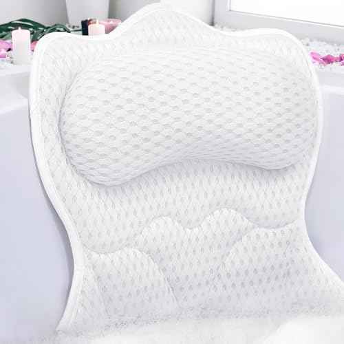 REEZEIVI Bath Pillows for Tub,Bath Pillow with 6 Non-Slip Suction Cups,Soft 4D Mesh Fabric,Bathtub Pillows for Tub Neck and Back Support,Extra Thick Luxury Bathtub Pillows,White