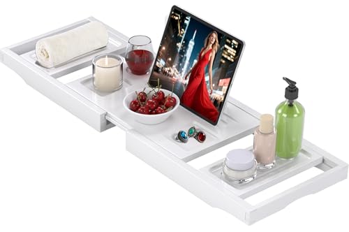 Bamboo Expandable Bath Tray Caddy for Bathtub