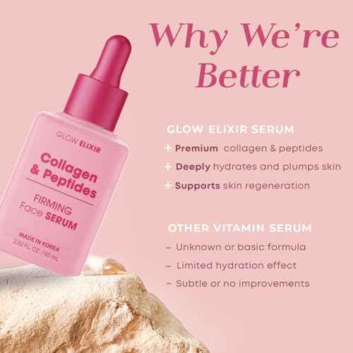 Glow Elixir Collagen & Peptides Face Serum ? Firming & Wrinkle Serum for Skin Repair, Fine Lines & Deep Wrinkle Treatment ? Dermatologist Tested Anti Aging Korean Skin Care ? Clean Beauty ? 2.02 Fl Oz