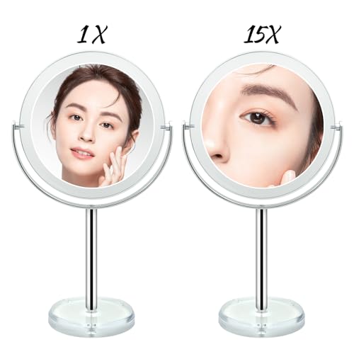 Dual-Sided 1X/15X Magnifying Makeup Mirror with Stand