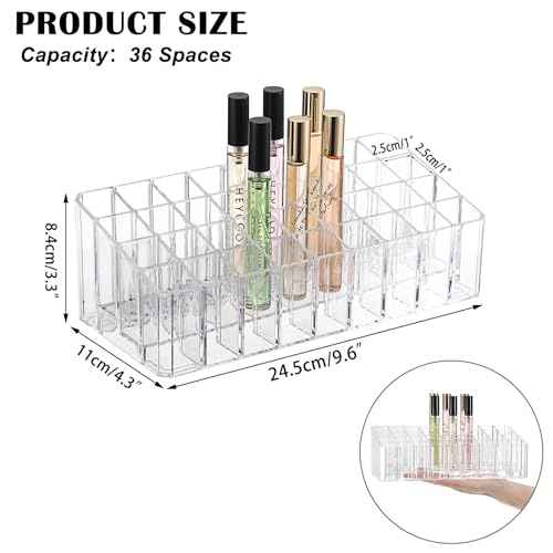 ELLDOO Rollerball Perfume Organizer, 36 Spaces Clear Acrylic Perfume Storage Holder Beauty Scent Holder, Makeup Lipgloss Lipstick Display Case