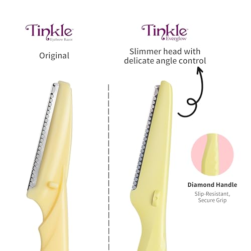 Tinkle Everglow Dermaplane Razor (12 ct - 4 packs of 3ct), Eyebrow Razor & Face Razors for Women, Peach Fuzz Remover, Dermaplaning Tool, Stainless Steel Blades, Stocking Stuffers