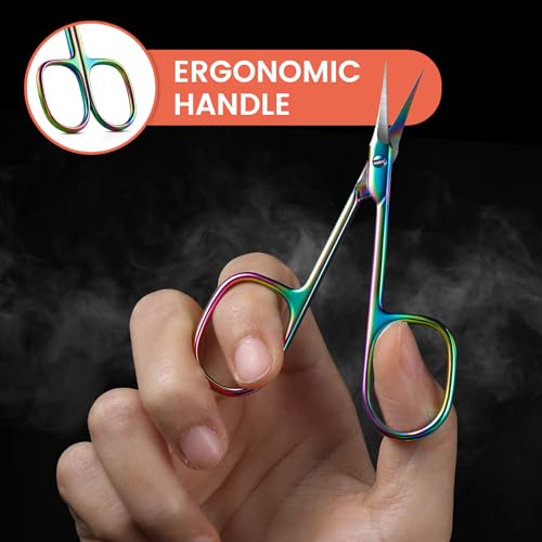 BEZOX Curved Cuticle Scissors - Precision Stainless Steel Trimmer, Rainbow