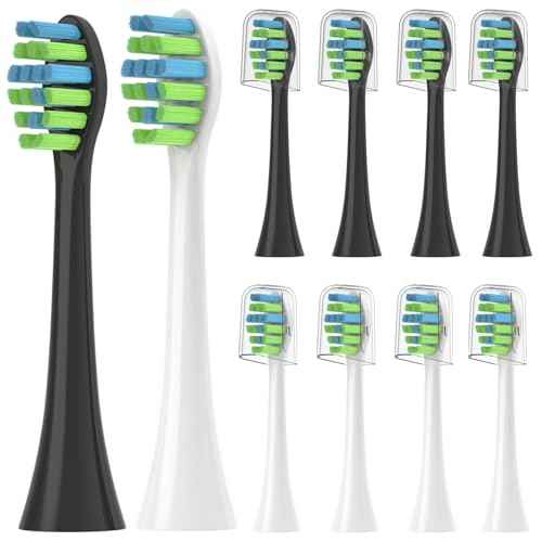 Toothbrush Replacement Heads Compatible with 7AM2M AM100/AM105/AM111 Electric Toothbrush, Soft Brush Bristles, 5 Pack White + 5 Pack Black