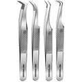 GMI Lash Tweezers ? Pack of 4 Stainless Steel Fiber Tip Eyelash Extension Tweezers