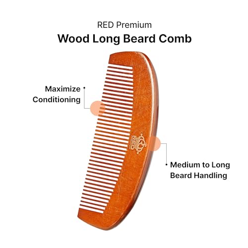 Red by Kiss RED Premium Beard Grooming Kit, 2 Premium Wood Combs & Professional Shear Set for Men, Complete Facial Hair Styling, Maintenance Kit with Ergonomic Design, Easy to Carry