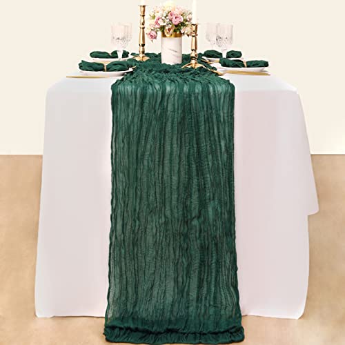 Socomi Cheesecloth Table Runner 10ft Gauze Boho Rustic Emerald Green Cheese Cloth Table Runner for Wedding Bridal Shower Fall Thanskgiving Decoration