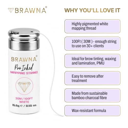BRAWNA White Eyebrow Mapping Thread 4-Pack, 30 M Each for Precise Microblading