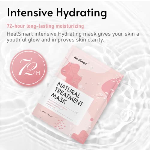 HealSmart Facial Mask, Intensive 72 Hour Deep Hydrating & Instant Brightening Face Sheet, Improve Skin Clarity and Radiance, for All Men Women Skin Types, High Capacity of 28ml/0.99oz (5 Pack)