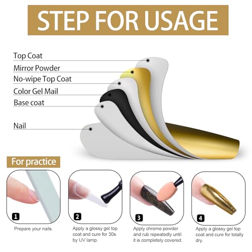 Artdone Chrome Nail Powder Light Gold Mirror Effect Gel Nail Pigment - 1 Jar