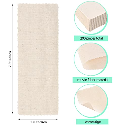 Maitys 200 Pieces Body and Facial Muslin Strips for Hair Removal Natural Muslin Epilating Strips 2.8 x 7.9 Inches Large Bulk for Women and Men