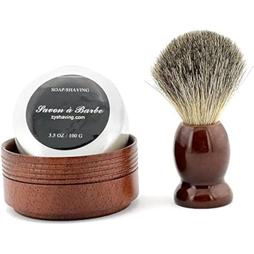 Pure Badger Hair Shaving Brush Natural Wood Mug Bowl Hand-Made Soap Barber Set