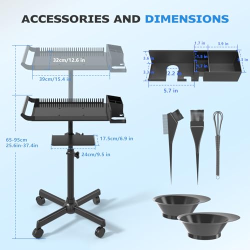 Rolling Salon Tray with Adjustable Height & Storage – Hair Tools Organizer