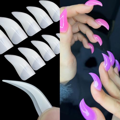 200PCS Medium Stiletto Nail Tips,10 Sizes Artificial Press on Nail Tips Halloween Style Natural Stiletto False Eagle Claw Art for Nail Salons (Natural&Transparent)