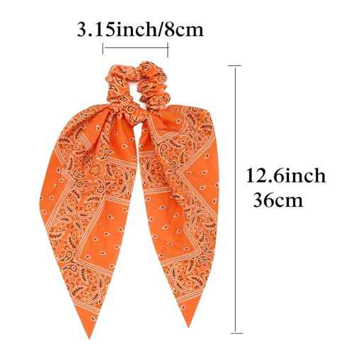 Fall Orange Bandana Hair Ties for Women Girls Halloween Autumn Hair Scrunchies Elastic Tie Ribbon Hair Bows Hair Accessories Gifts