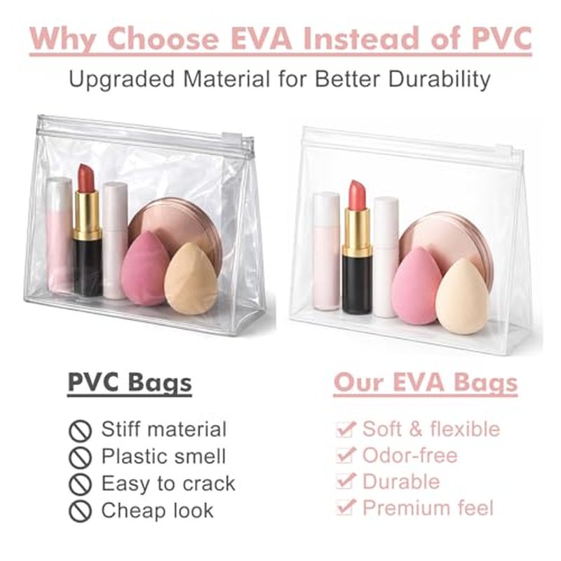 Clear Makeup Bags with Zipper, 60 Pack - EVA Cosmetic Organizer